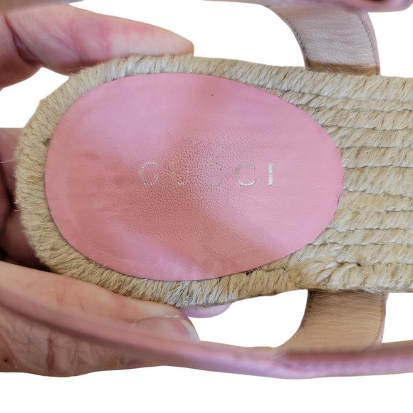 Gucci Marmont Pink Espadrille GG Logo Strappy Sandals Flat 6.5 36.5 - Picture 10 of 11